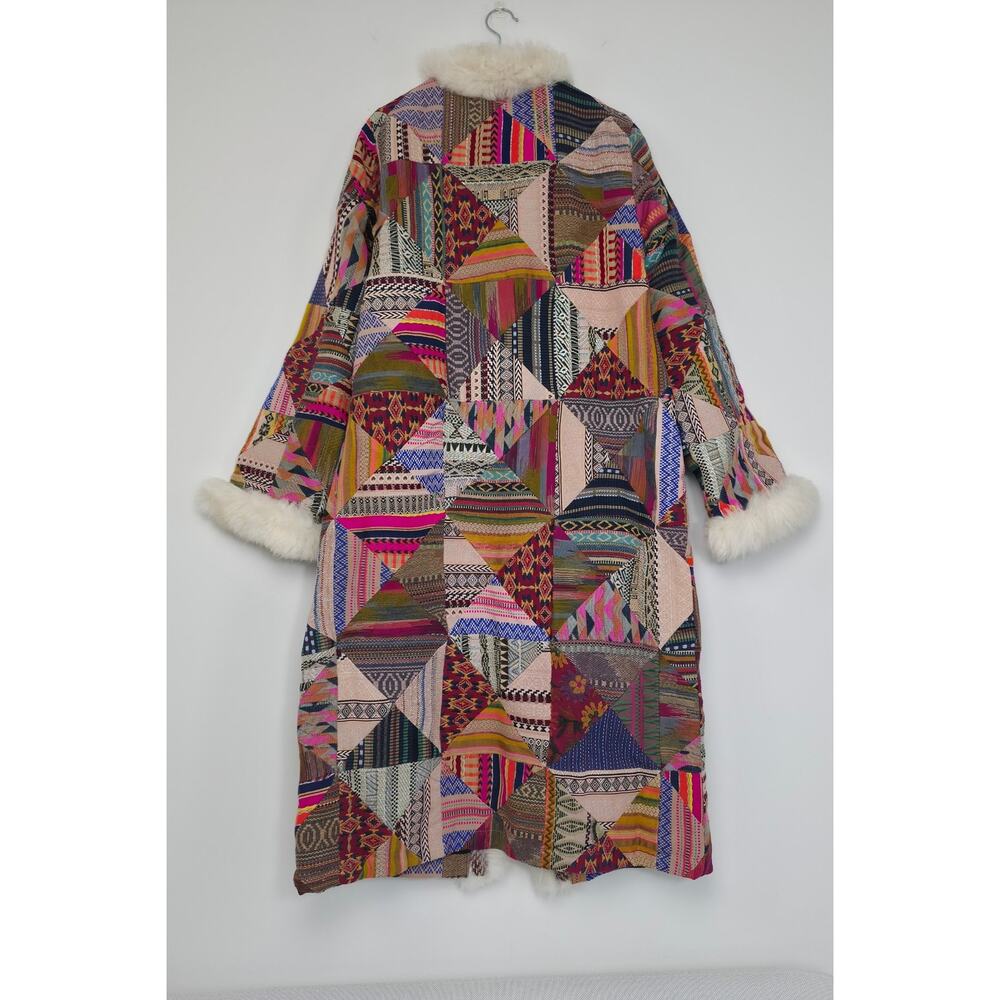 Free People Caravan Patchwork Shearling Trim Coat Sz Small NWT - Picture 4 of 9